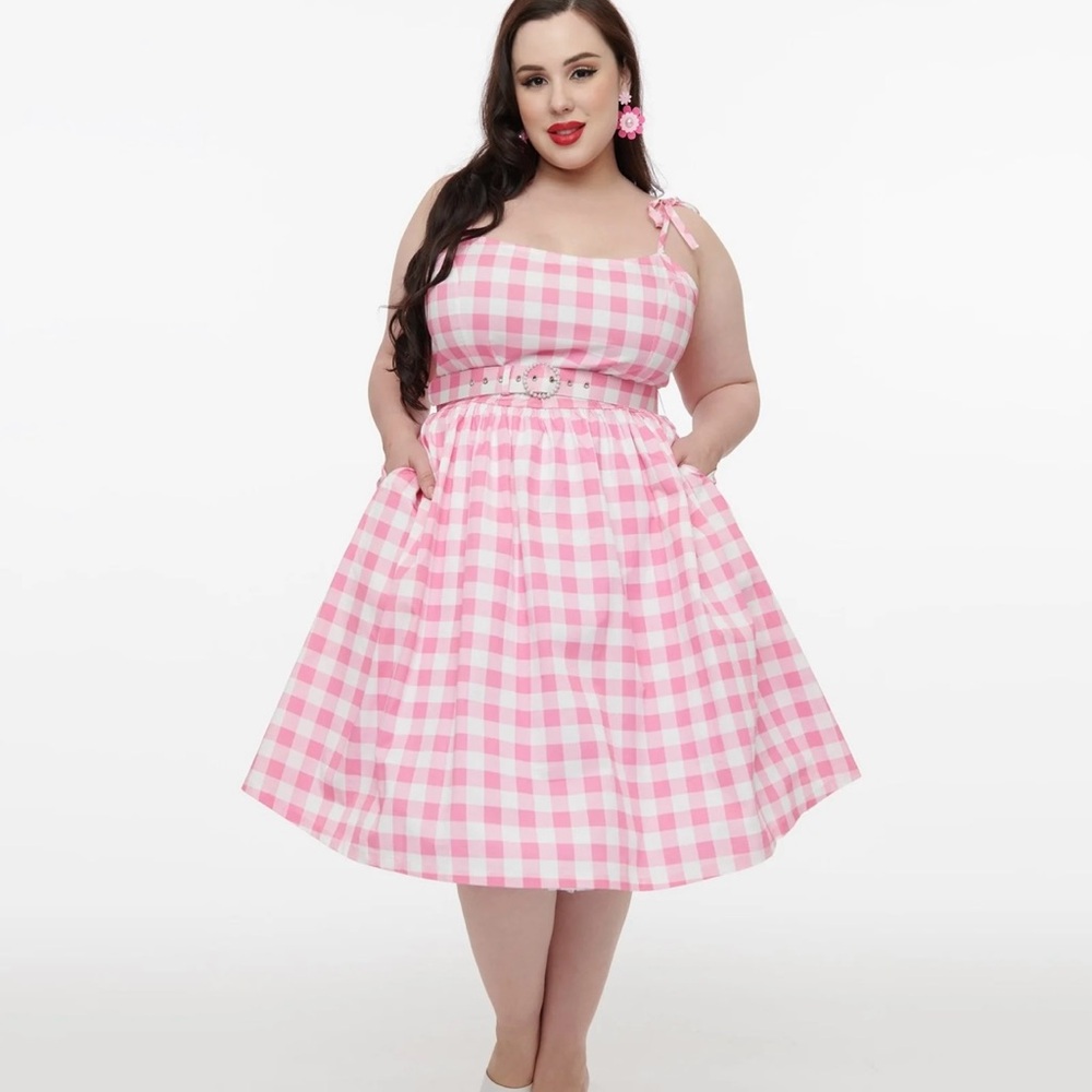 Unique Vintage Pink and White Bobbie Swing Dress